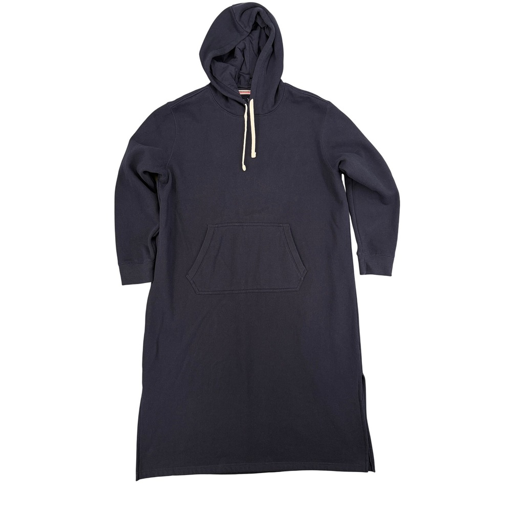 Lands' End Navy Blue Long Sleeve Hoodie Maxi Dress Kangaroo Pocket Side Slits